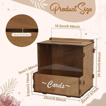 OurWarm Brown Wedding Card Box with Flower Trough & Acrylic Board, Wooden Wedding Card Boxes for Reception, Money Gift Box for Honeymoon, Graduation, Baby Showers, Birthday Party Decorations