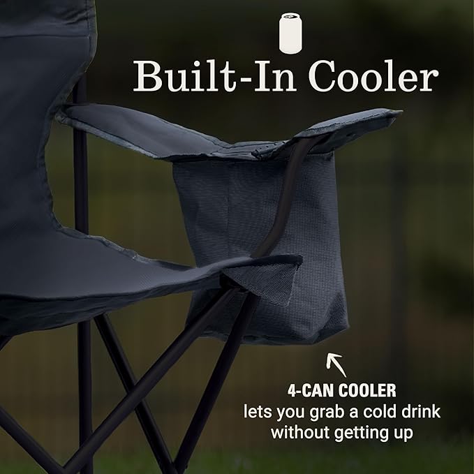 Coleman Portable Camping Chair with 4-Can Cooler, Cushioned Seat & Back with Side Pockets & Cup Holder, Carry Bag Included, Great for Camping, Tailgating, Firepits, Patio, & More