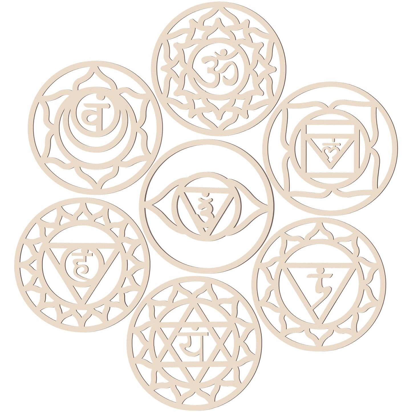 7 Pack Sacred Geometric Wall Art Wooden Chakra Wall Art Crystal Grid Board Yoga Wall Decor Hindu Decor Meditation Spiritual Decor for Bedroom Geometric Hanging Sculpture Home Decor 5.9 x 5.9 Inch