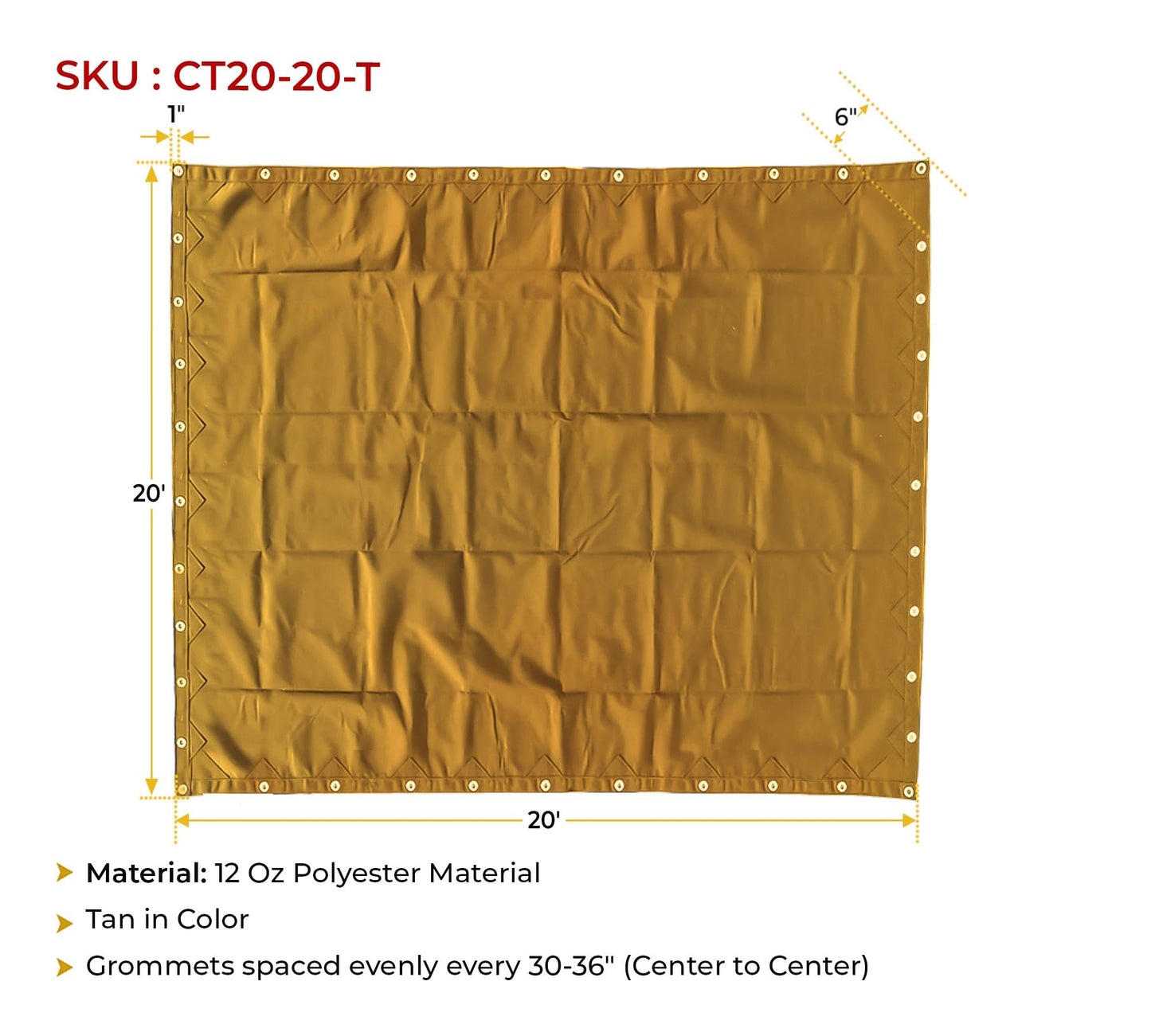 Mytee Products 20' x 20' Tan Canvas Tarp 12oz Heavy Duty Water Resistant