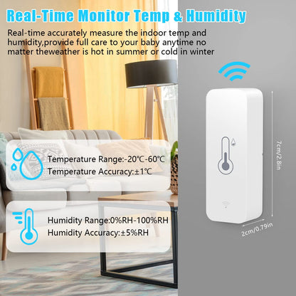 WiFi Humidity Temperature Monitor, Smart Life Thermometer Hygrometer Sensor with Remote Monitor and Notification Alert, High Precision Alexa Room Thermometer Indoor for Baby, Pet, Garden, Office