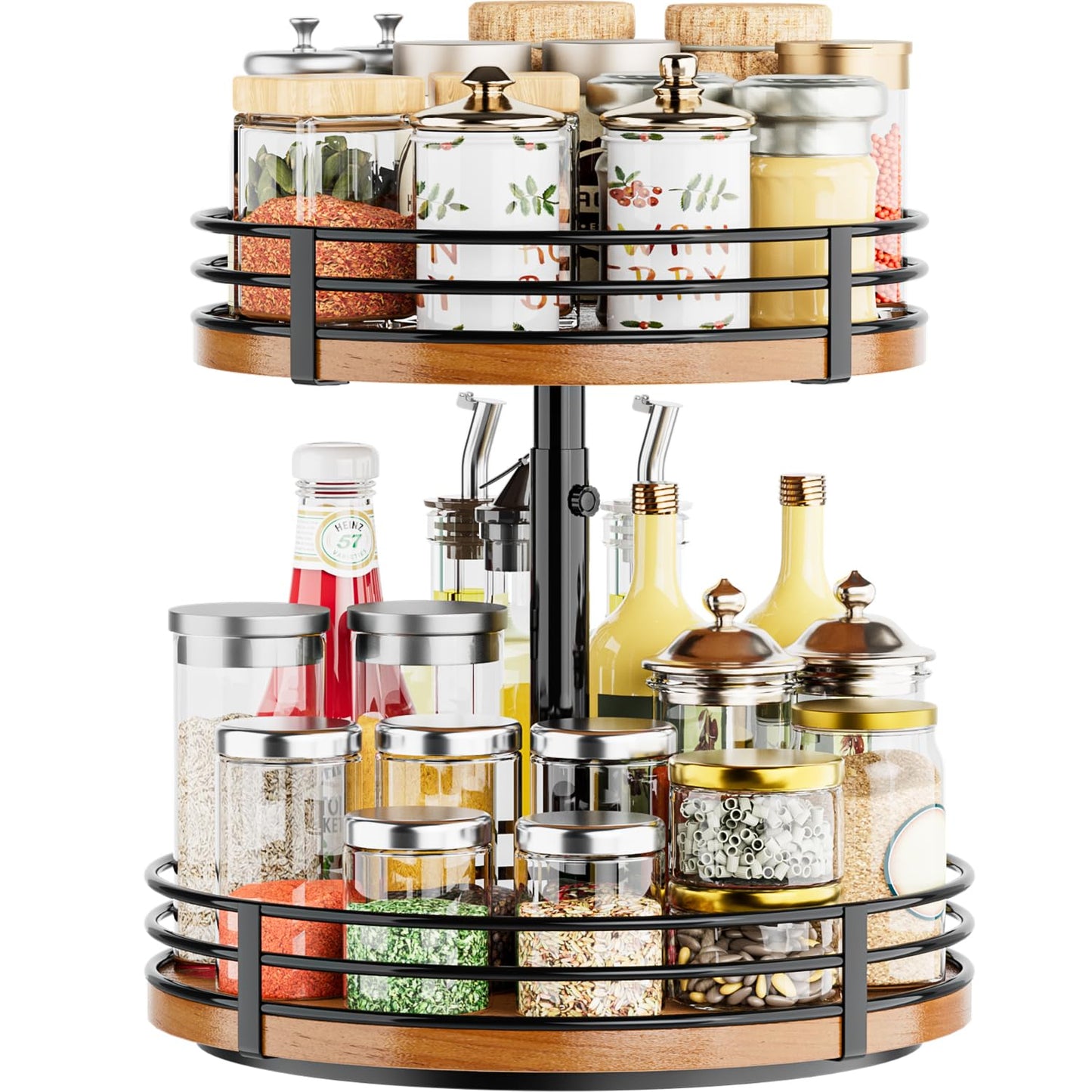 Lazy Susan Turntable Organizer Adjustable - 2 Tier Wood Rotating Spice Rack 12 Inch Lazy Susan for Kitchen Countertop Cabinet Pantry Cupboard Dining Table Bathroom Coffee Bar Home Storage