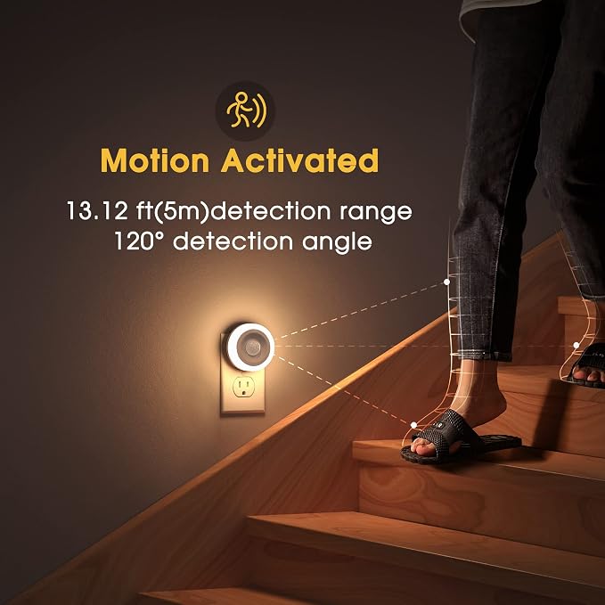 Briignite Motion Sensor Night Light, Night Lights Plug into Wall, Auto On/Off Motion Activation Nightlight, Energy-Saving 0.6W LED, Warm White, Ideal for Kids, Bedroom, Bathroom, 2 Pack