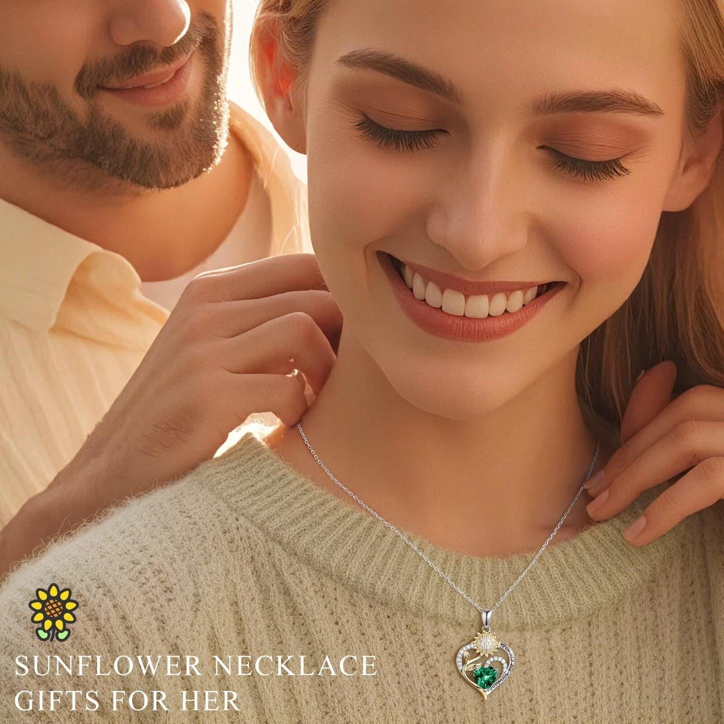 Iefil Sunflower Gifts for Women - Sunflower Necklace for Women April Birthstone CZ Necklace Anniversary Mother's Day Jewelry Gift Birthstone Jewelry Gift Ideas for Mom
