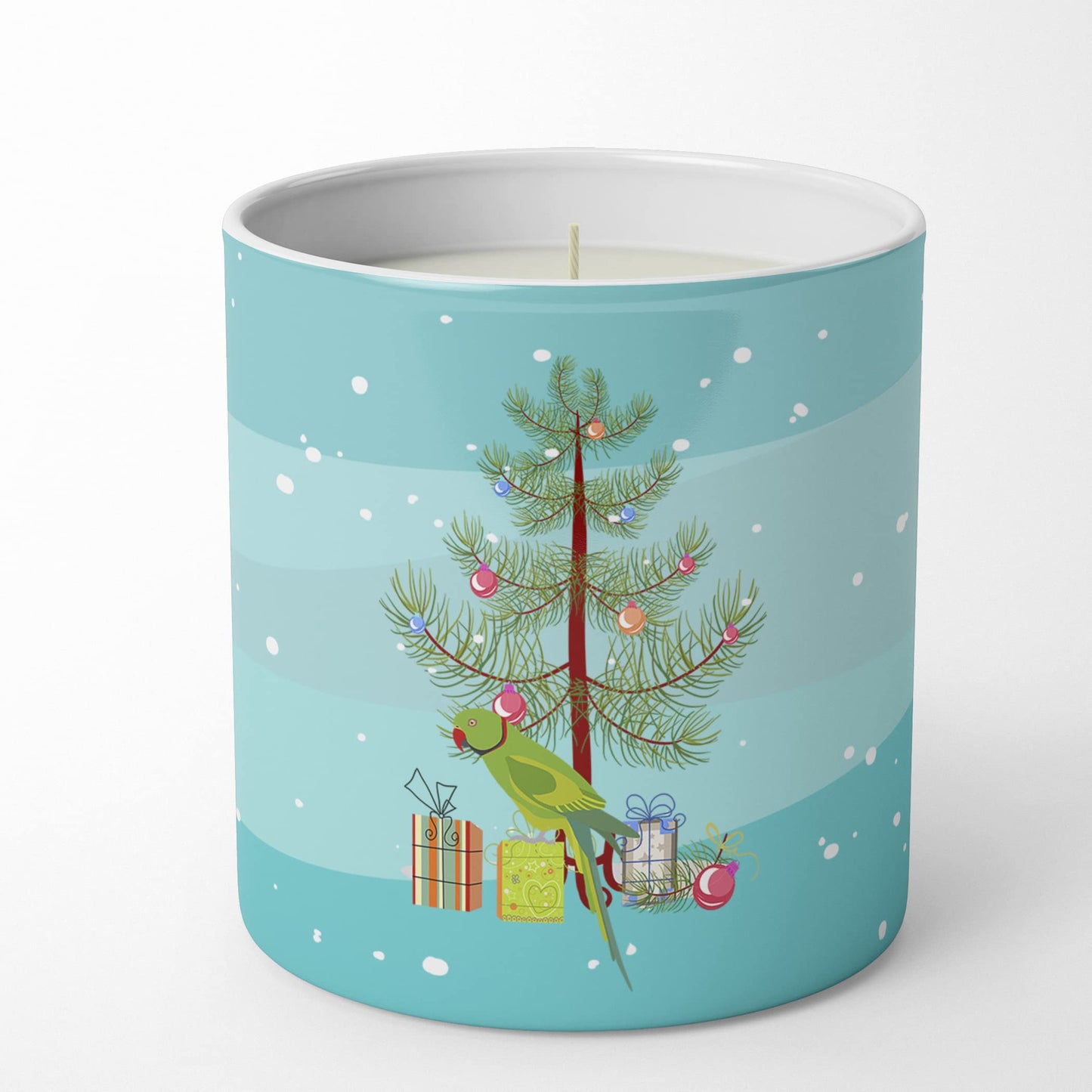 Caroline's Treasures CK4502CDL Ring-Necked Parakeet Merry Christmas 10 oz Decorative Soy Candle Nature Soy Wax Essential Oil Home Decor Ideal for Bedroom Kitchen Bath Office Gift, 10 oz