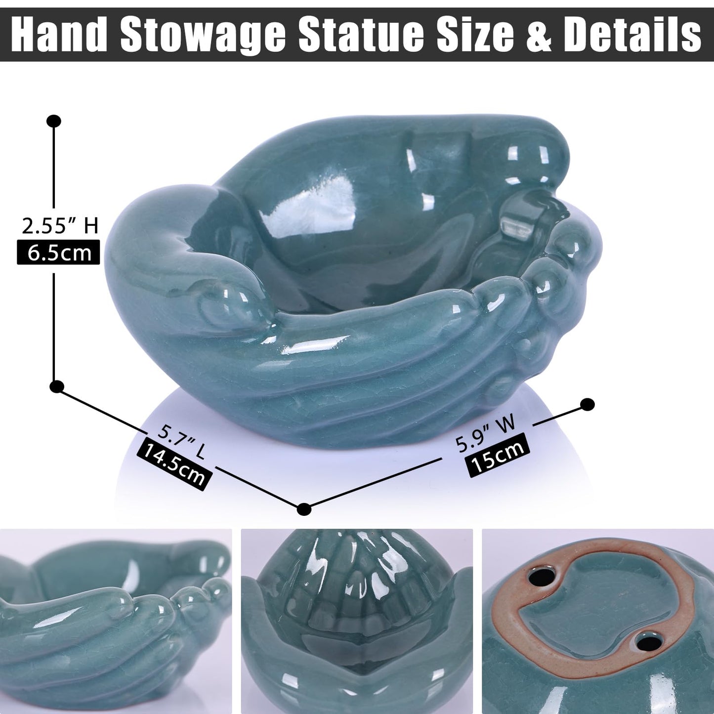 oliruim Ceramic Hands Bowl Dish Sculpture, Giving Hands Candy Holder for Succulent Planter, Crystal Rock Holder, Office, Keys Bowl for Entryway Table (Blue)