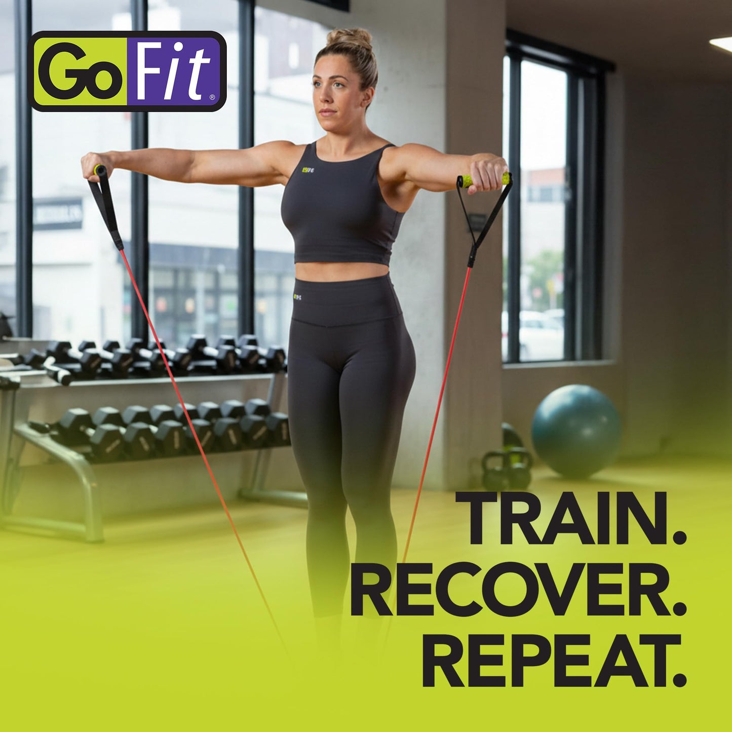 GoFit Pro-Grade Power Tubes with Handles – 30 lbs Resistance Bands for Strength Training, Bodybuilding, Fitness, and Home Workouts – Green Exercise Band