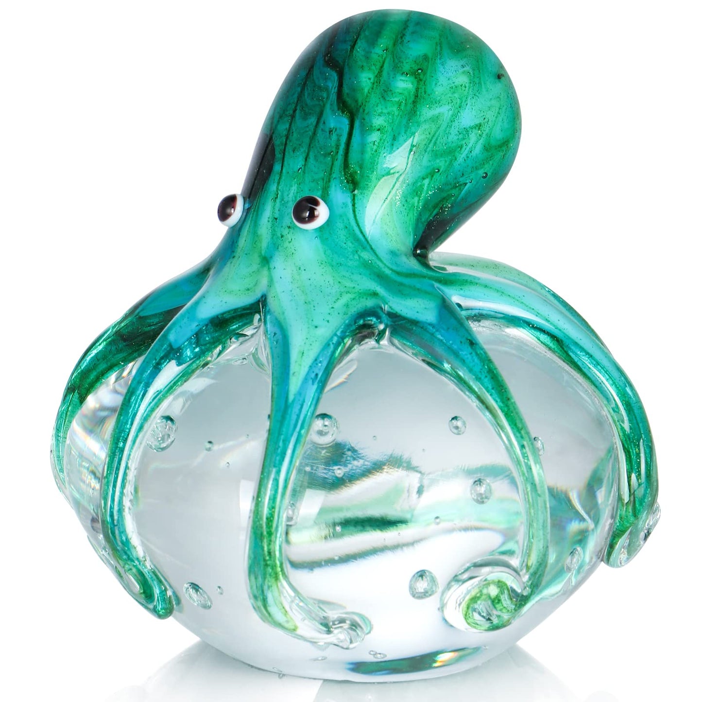 Sanbege Hand Blown Glass Octopus Figurine, Cute Sea Animal Paperweight, Collectible Nautical Statue Decor for Home, Office, Party and Gift (Blue and Green)