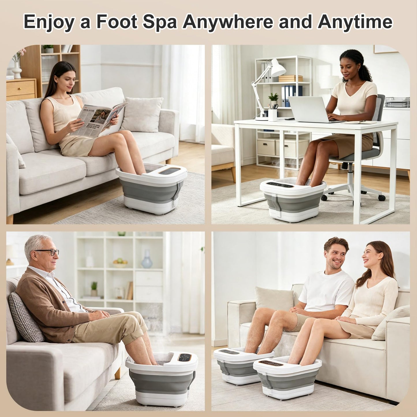 UNIFULL Collapsible Foot Spa Bath with Heat, Touch Screen, Remote Control, Massage Rollers, Timer, Bubble, Foot Pedicure Kit, Temperature Control Pedicure Foot Spa, Foot Bath