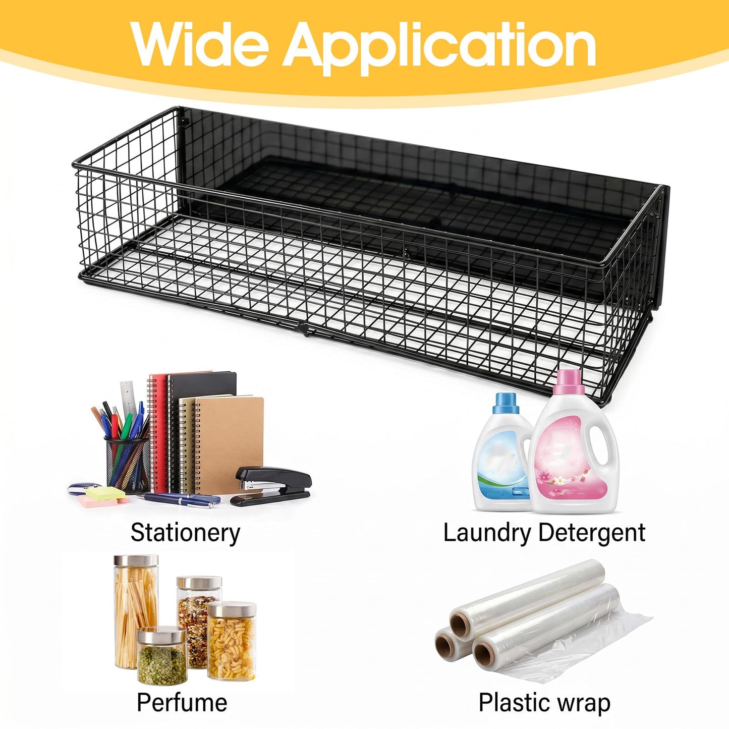 kuyeyzu 2 Pack Magnetic Basket Organizer Holder for Fridge Magnetic Shelf Spice Rack for Whiteboard, Garage, Kitchen, Workshop Black