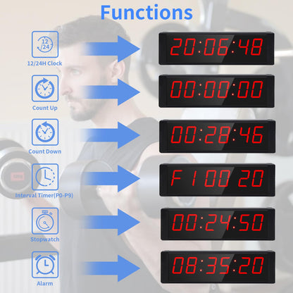 Ousmile Large Stopwatch with Start/Stop Button, LED Digital Timer with Remote, Countdown Clock with Buzzer, Gym Clock for Home Gym, Interval Timer for Workout