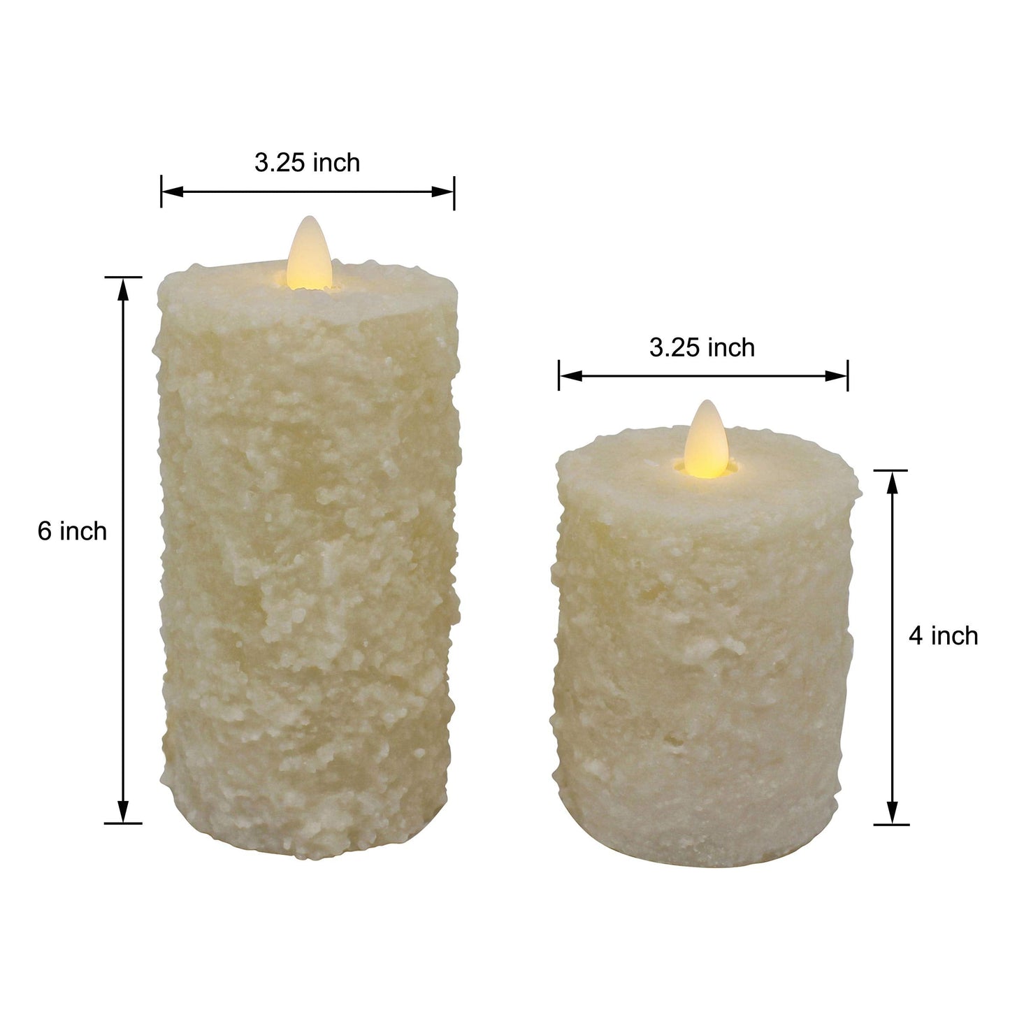 CVHOMEDECO. Rustic Textured Flameless Battery Operated LED Pillar Candles with Timer and Remote Control, Farmhouse Real Wax Flickering Dancing Flame Lights, H 6 & 4 Inch, Set of 2, Ivory