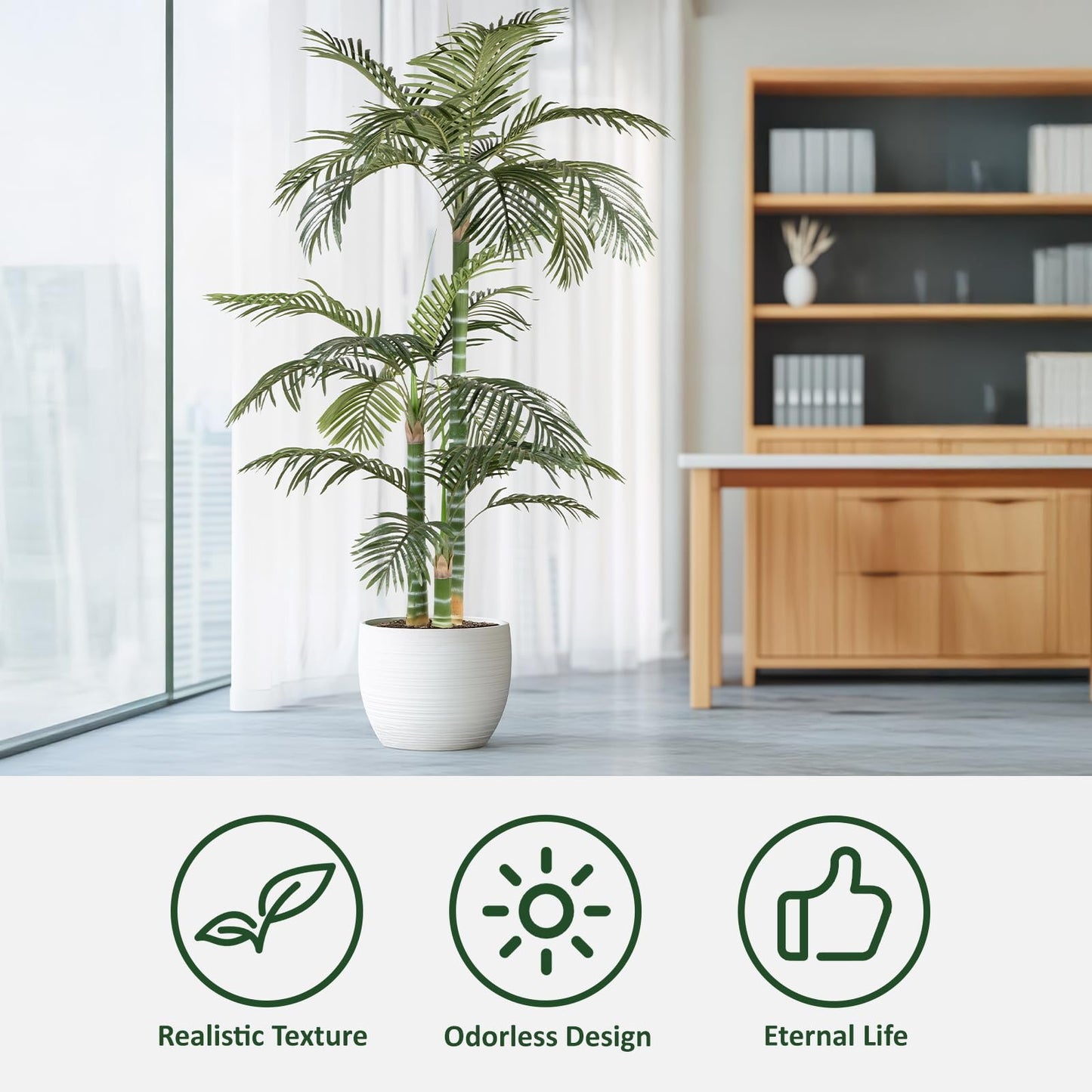 Artificial Palm Tree, Tall Tropical Palm Tree Faux Palm Plant for Indoor Outdoor Office House Living Room Home Decor