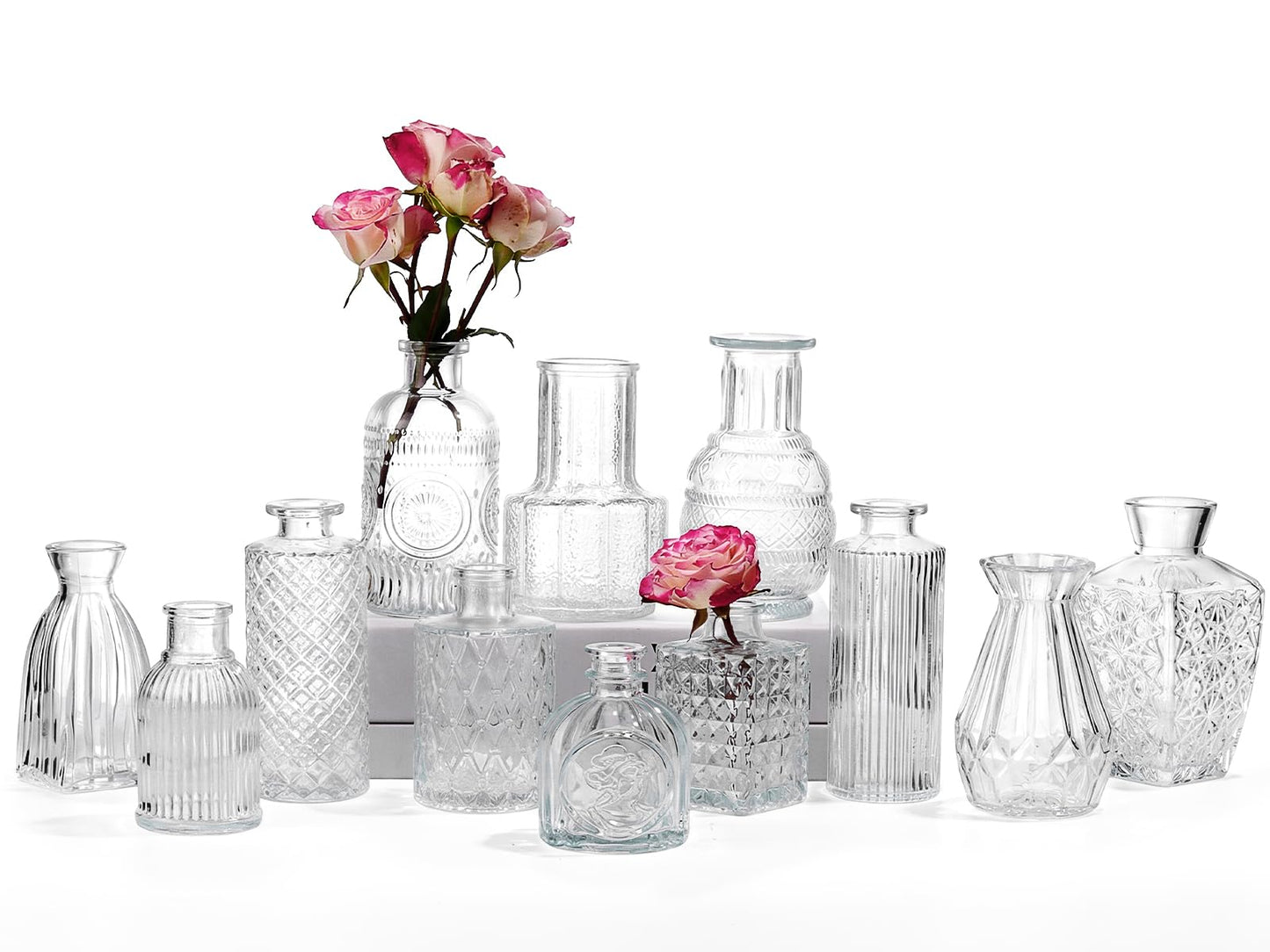12 Pcs Glass Bud Vase Set, Small Glass Vases for Flowers, Mini Clear Bud Vases for Centerpieces, Wedding, Home, Office and Table Decoration, Clear