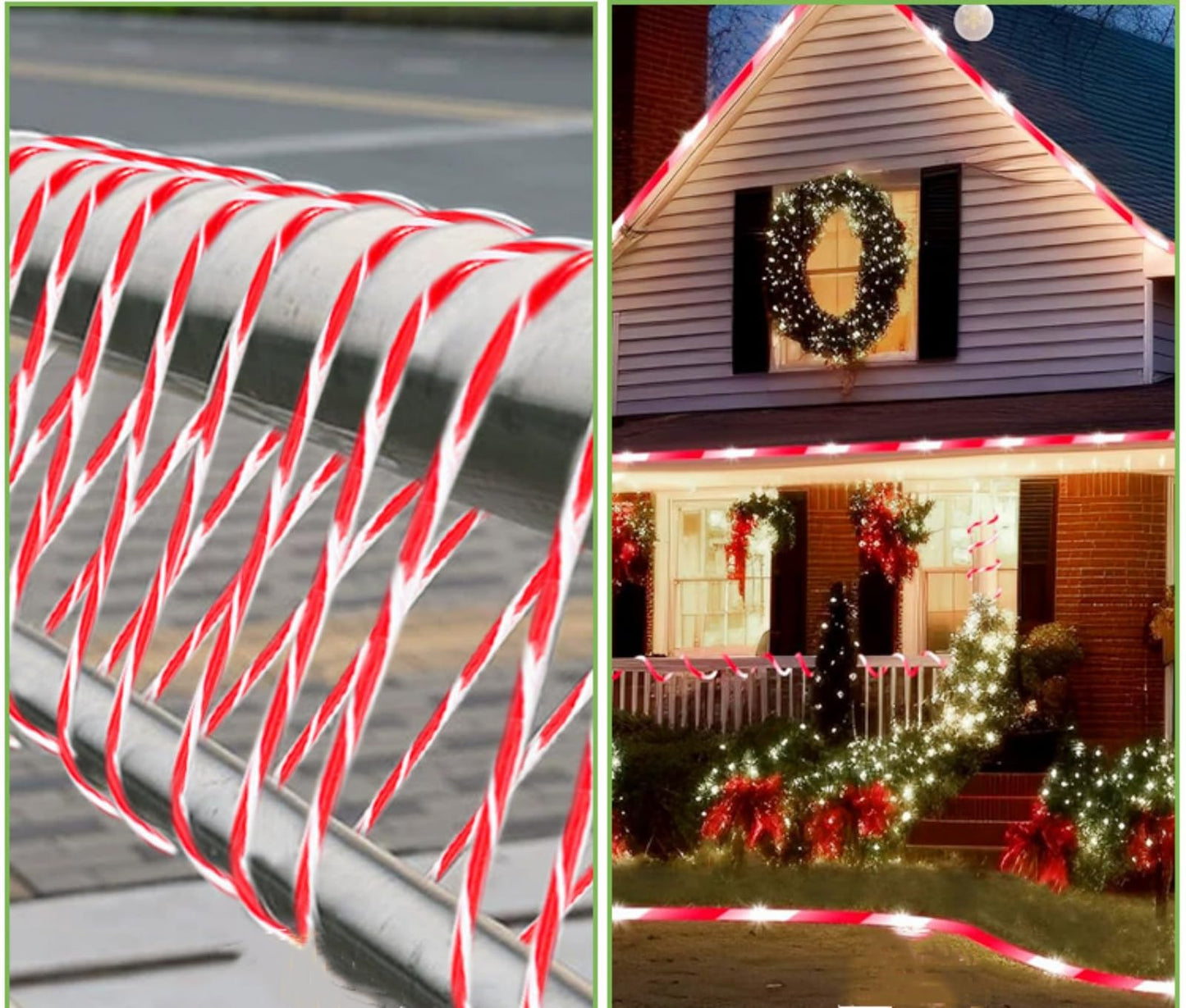 QITONG Solar Christmas Lights, 2 Pack Each 33ft 100 LED Red & White Candy Cane Rope Light Outdoor Waterproof, 8 Modes Fairy Lights in Clear Thin Tube