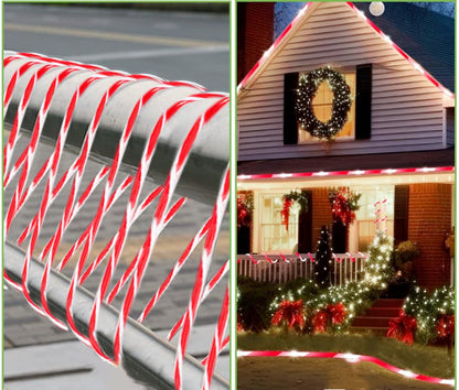 QITONG Solar Christmas Lights, 2 Pack Each 33ft 100 LED Red & White Candy Cane Rope Light Outdoor Waterproof, 8 Modes Fairy Lights in Clear Thin Tube