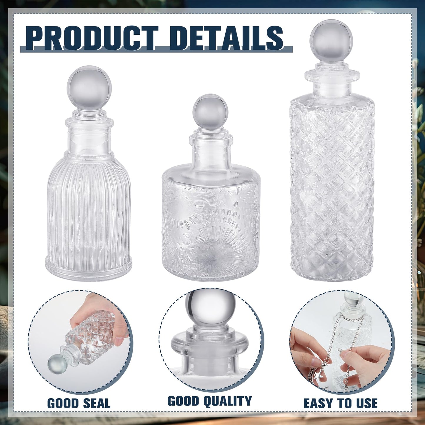 Potchen 3 Pcs Moon Energy Glass Bottle with 3 Lunar Star Spiritual Moonlight Water Jar Chain Charging Container with Lid for Infusing Intentions Crystal Cleansing Meditation Witchcraft Home(Clear)