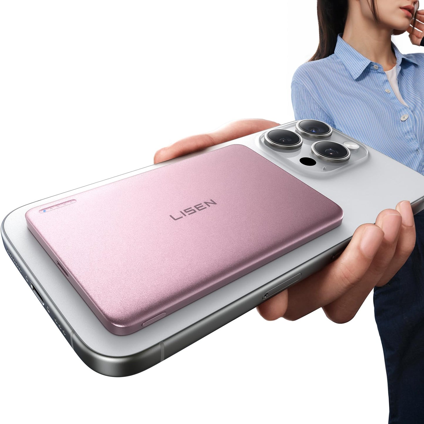 LISEN Ultra Slim MagSafe Portable Charger,5000mAh Wireless Card Slim MagSafe Battery Pack iPhone 17 Air Accessories,Magnetic Power Bank for iPhone 17 Pro Max Plus Air/16/15/14/13/12,Gifts for Men