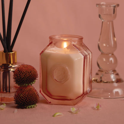 Paddywax Botanica Scented Candle with Lid in Reusable Embossed Glass Jar, Clean-Burn Soy Candle with Approx. 56 Hour Burn Time, Saffron Rose, 8 oz