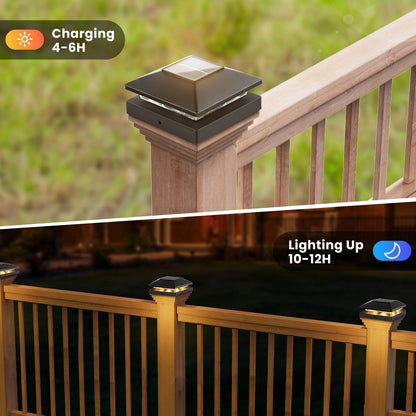 Solar Post Cap Lights Outdoor 16-Pack, Black Waterproof Solar Powered Deck Fence Lights Fit 4x4 Wood/Vinyl Posts, Bright Warm White for Patio, Porch