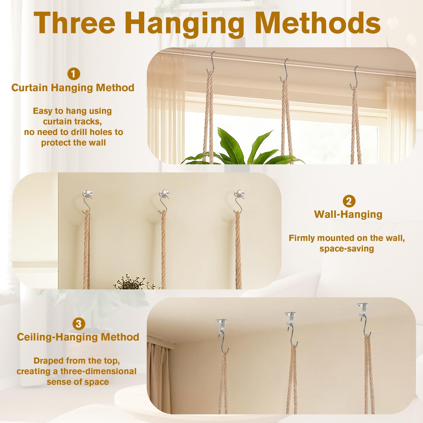 AIOWZZY Window Plant Shelves 5 Tier Hanging Plant Shelf for Indoor Plants 3-In-1 Ceiling Wall Curtain Rod Mounting Space-Saving Plant Holder for Living Room Wall Bedroom Home Decor
