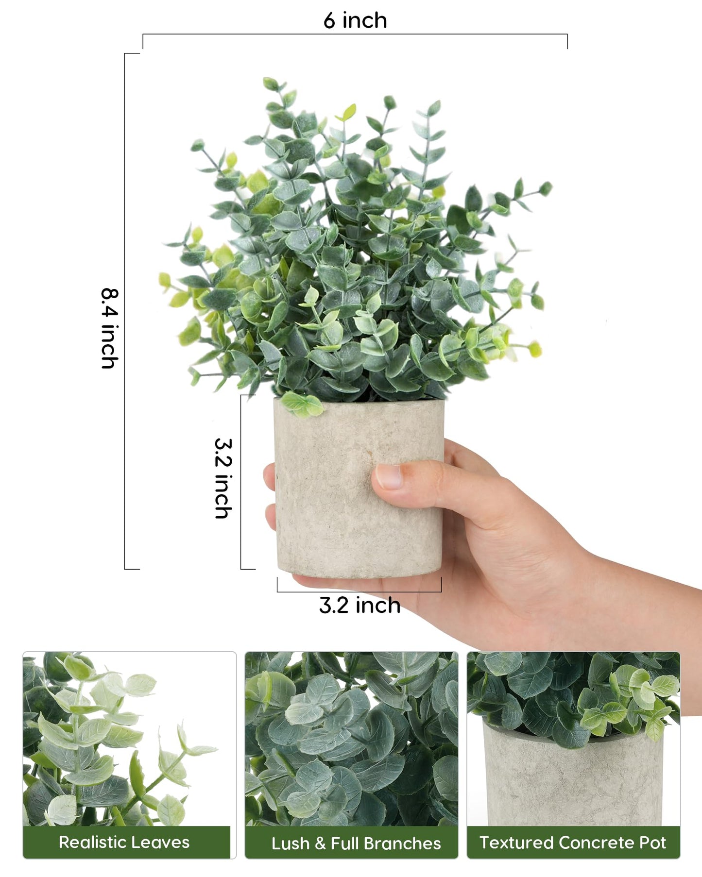 Velener 2 Pcs Small Fake Plants Eucalyptus, Artificial Plants Indoor for Shelf, Potted Eucalyptus Plants for Home/Bathroom/Pottery Barn/Desk/Farmhouse/Coffee Table Decor (Sage Green)