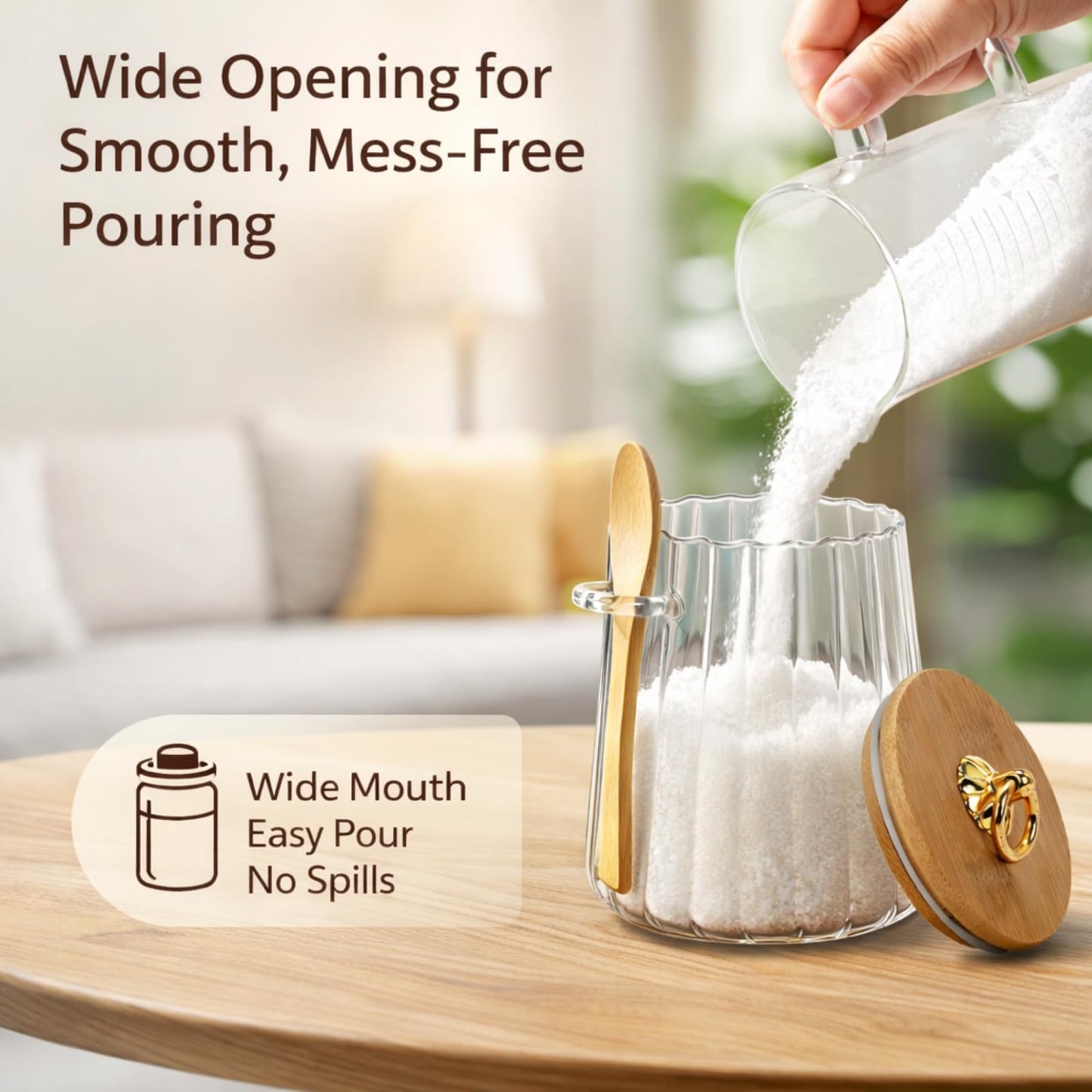 Mowhut Sugar Container,22 FL OZ Airtight Sugar Bowl,Coffee Bar Accessories,Overnight Oats Salt Cookie Coffee Bean Candy Containers with Bamboo Lids Spoon and Pallet,Wide Mouth Glass Jar