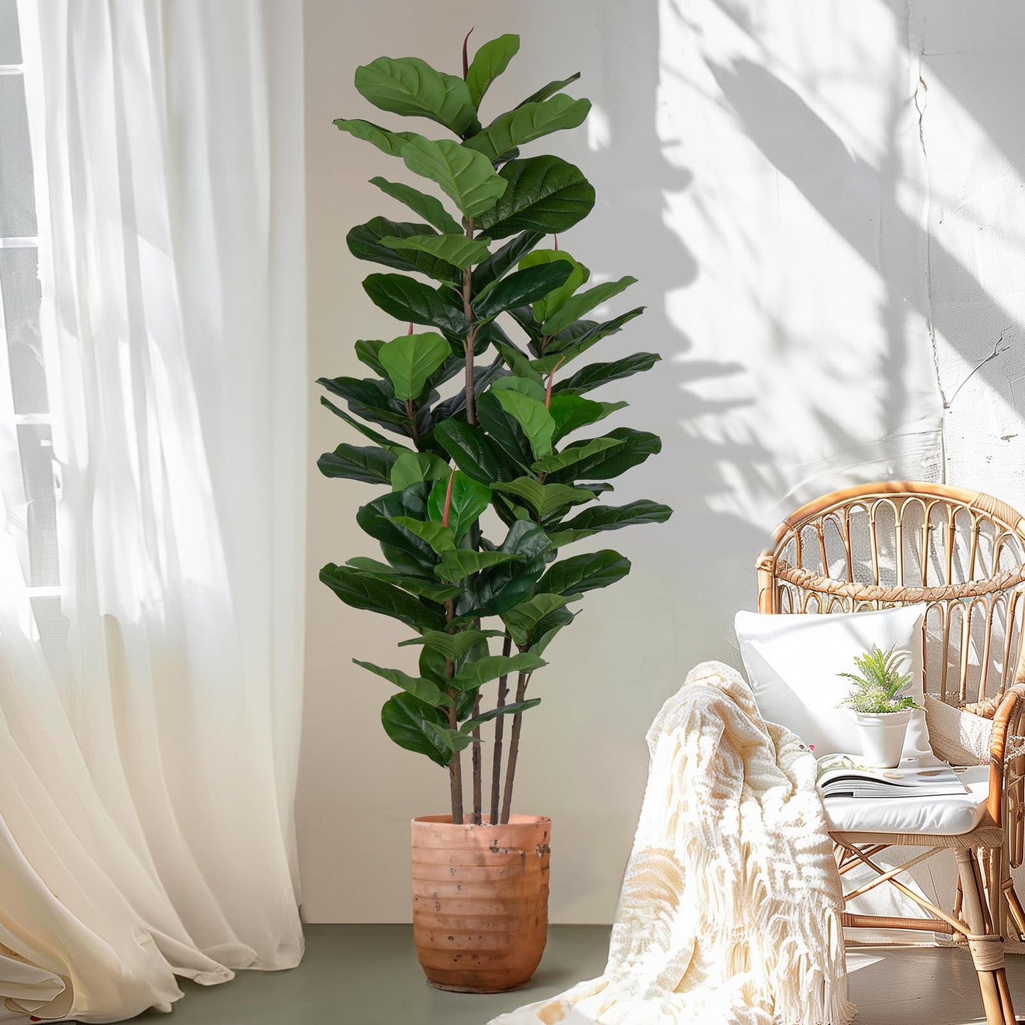Yepdin 2 Pack Fiddle Leaf Fig Tree - Artificial Ficus Tree with Tall Artificial Plants Large 69 Fiddle Leaves -Fake Trees for Indoor Outdoor Home Decor Living Room