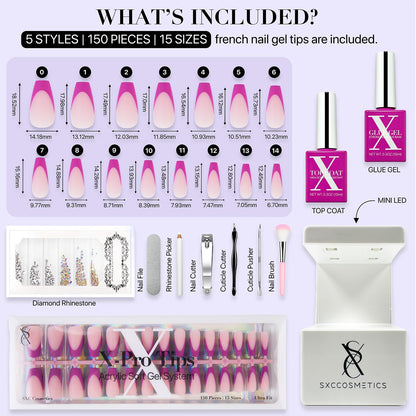 SXC Cosmetics French Tip Press On Nails - Skin Tone Nude and Color Series, Short Coffin X-Pro Tips Starter Kit ST119KIT