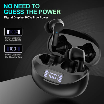Wireless Earbuds Ear Buds Earphones-Bluetooth 5.3 USB C Mini Headphones Touch Control with Microphone Hi-Fi Stereo Sound Deep Bass CVC Noise Cancelling Dual LED Display 35H Playtime Water-Resistant