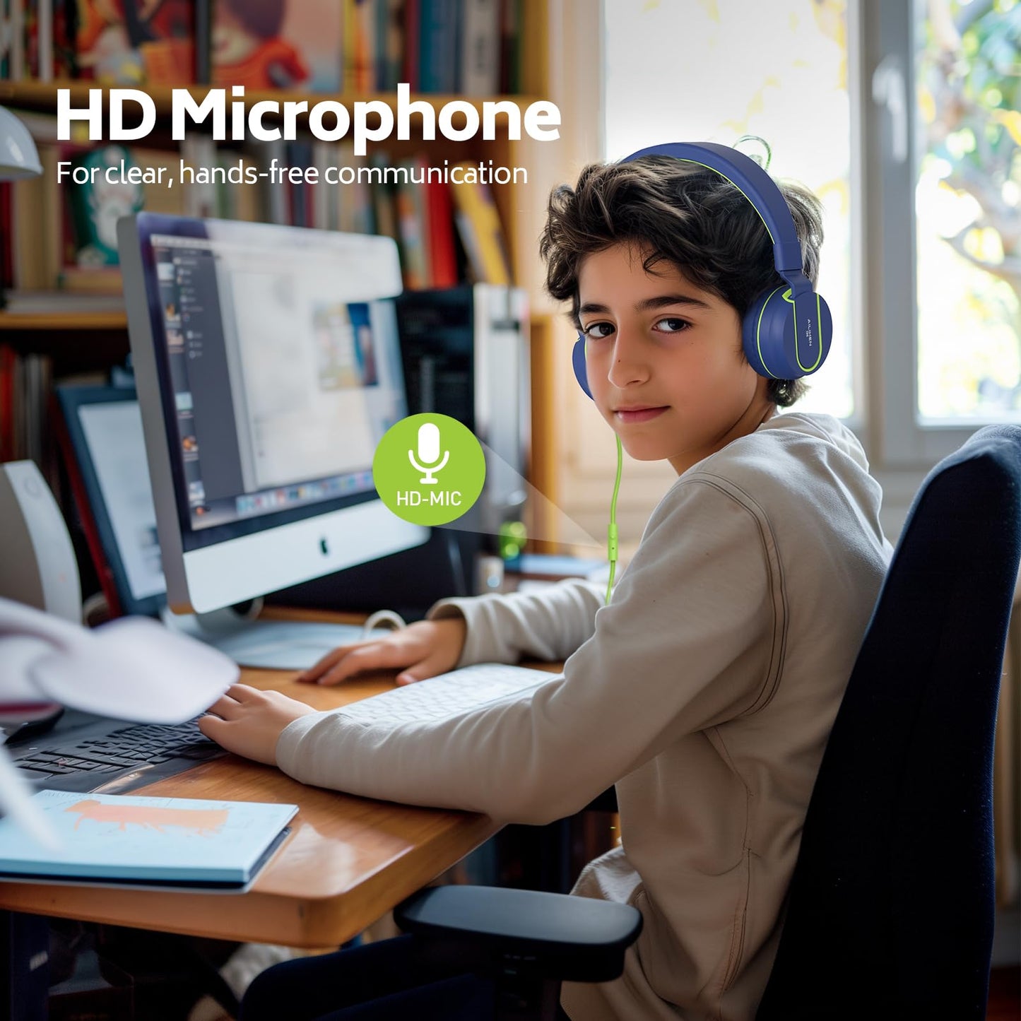 AILIHEN Kids Headphones Bulk 10-Pack for K-12 School Classroom, On-Ear Wired Headset with Microphone for Students Children with 93dB Volume Limited, 3.5mm Jack for Chromebooks Tablets Laptop Computer