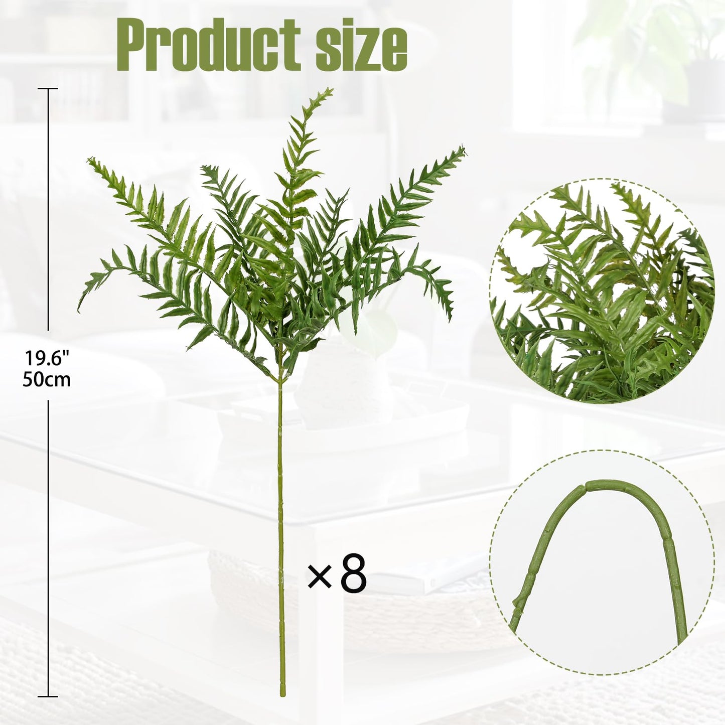 Hollyone 8pcs Fake Fern Stems Bush for Outdoors Indoors 19.6" Boston Ferns Artificial Plants Greenery Stems Faux Shrubs Plant for Garden Farmhouse Front Porch Table Window Box Home Decorations