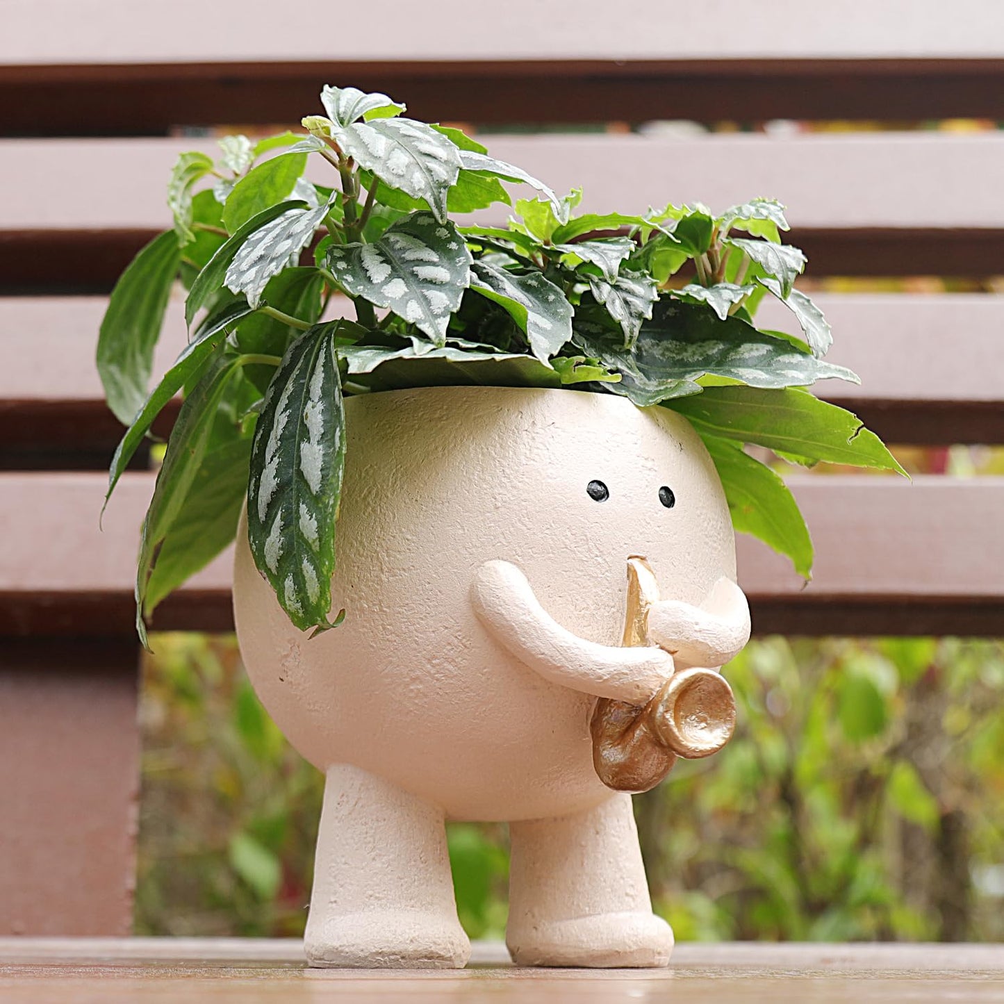Cute Face Planter Pots for Plants, Smiley Kids Playing Sax Flower Pots Succulents Planter Gift Ideal for Mother and Christmas