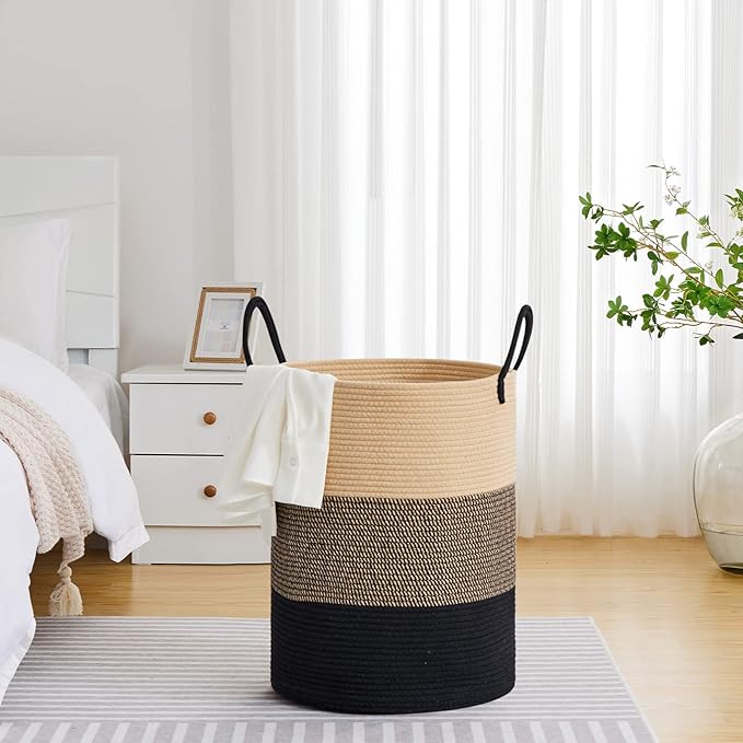 VIPOSCO Large Laundry Hamper, Tall Woven Rope Storage Basket