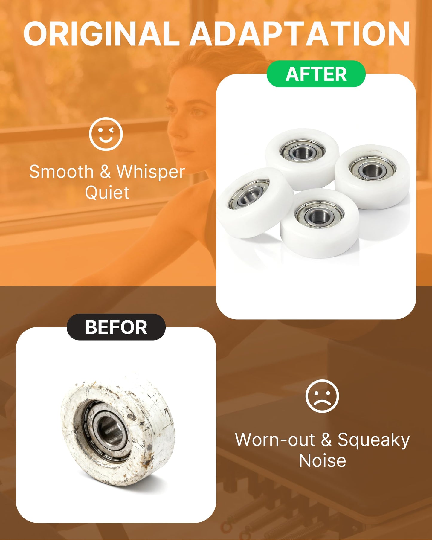 4Pcs Upgraded Roller Wheels for Aero Pilates Reformer, Smooth & Quiet, Wear-Resistant, Pilates Reformer Accessories, Replacement Parts for Aero Pilates Machine, White