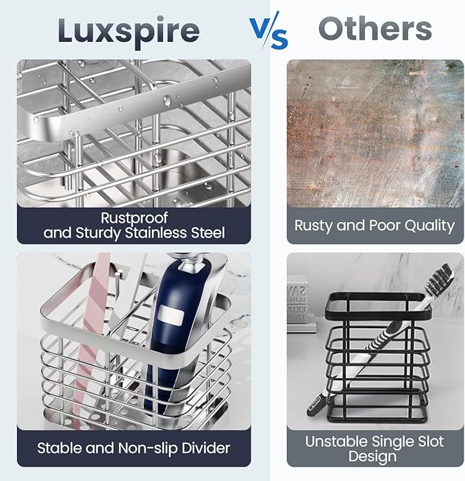 Luxspire Toothbrush Holders for Bathroom, Stainless Steel Electric Toothbrush