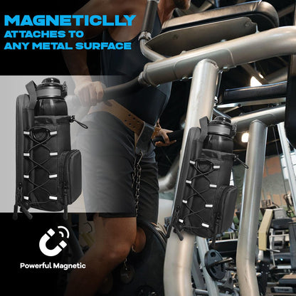JACZZO Magnetic Gym Bag, Magnetic Water Bottle Holder & Small Gym Bag, Gym Gifts for Women and Men (Black, <40 OZ)