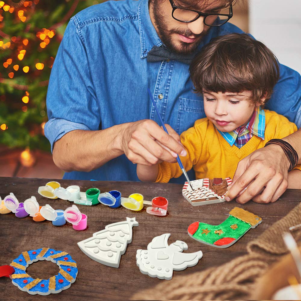 Christmas Crafts for Kids - DIY Christmas Tree Decorations Resin Ornaments Kits (Includes Paints Brushes) - Stocking Stuffers DIY Xmas Ornaments for Kids Toddlers Girls Boys Ages 3-5 4-8 8-12