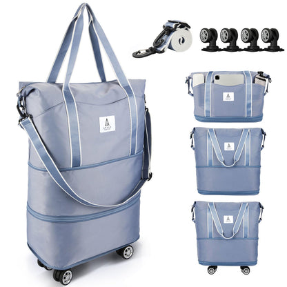 Arxus Rolling Duffle Bag with Detachable Wheels and Adjustable Shoulder Strap, Large Expandable Foldable Carry On Luggage Bag with Handle and Suitcase Sleeve, Weekender Bag for Travel Airplane 25L-55L