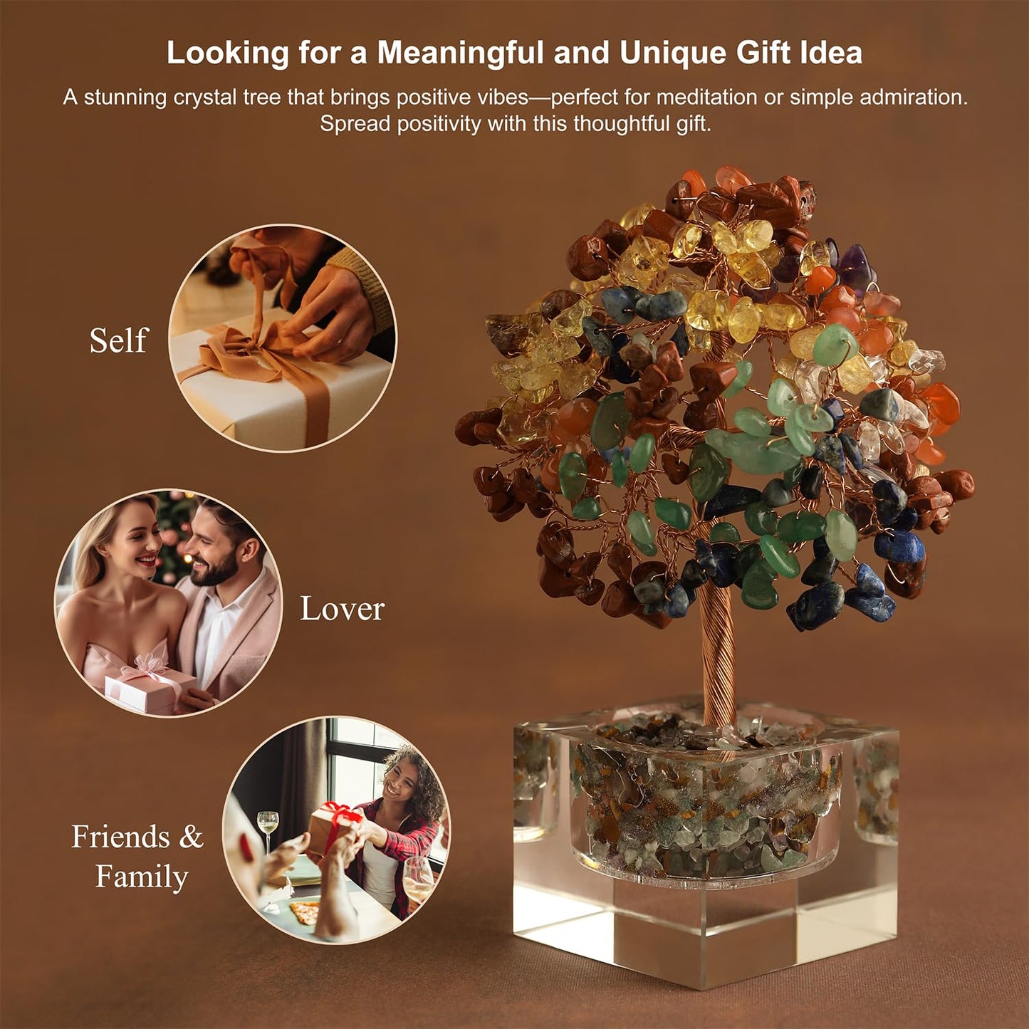 7 Chakra Tree of Life Healing Crystal Trees Bonsai Tree Office Desk Decor Home Living Room Decorations Birthday Housewarming Good Luck Meditation Yoga Gifts for Women Mom, Handmade Unique Present