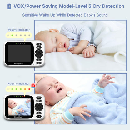 HelloBaby Baby Monitor with Camera and Audio, Video Baby Monitors Night Vision, Pan 320°& Tilt 120° Without WiFi, 3.2’‘ IPS Display 2-Way Talk, ECO Mode, 1000ft, 8 Lullabies and 8 Languages (HB6339)