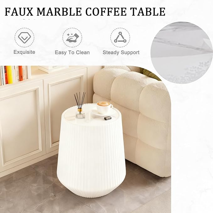 19.68" Round Marble End Table, Modern Cup Shaped Side Table