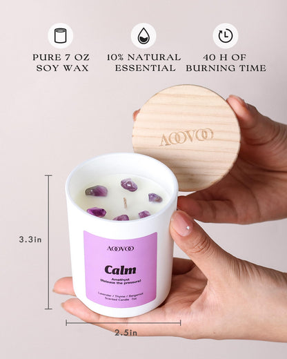 AOOVOO Calm Candles Set for Women - 4 Pack Candles for Home Scented, 28 oz 200 Hour Burn, Aromatherapy Candle with Crystals, Lavender Calm/Jasmine Serenity/Water Lily Pear Harmony/Patchouli Balance