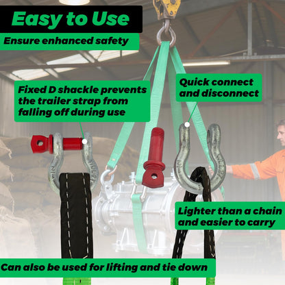 HENBOW Lift Sling Straps|2" × 6.5' Web Sling Strap with D Ring Shackles|4400Lbs Safety Work Load and 17600Lbs Breaking Load| Recovery Strap for Hoist Car Tree Saver Winch Recovery(2 Pack)