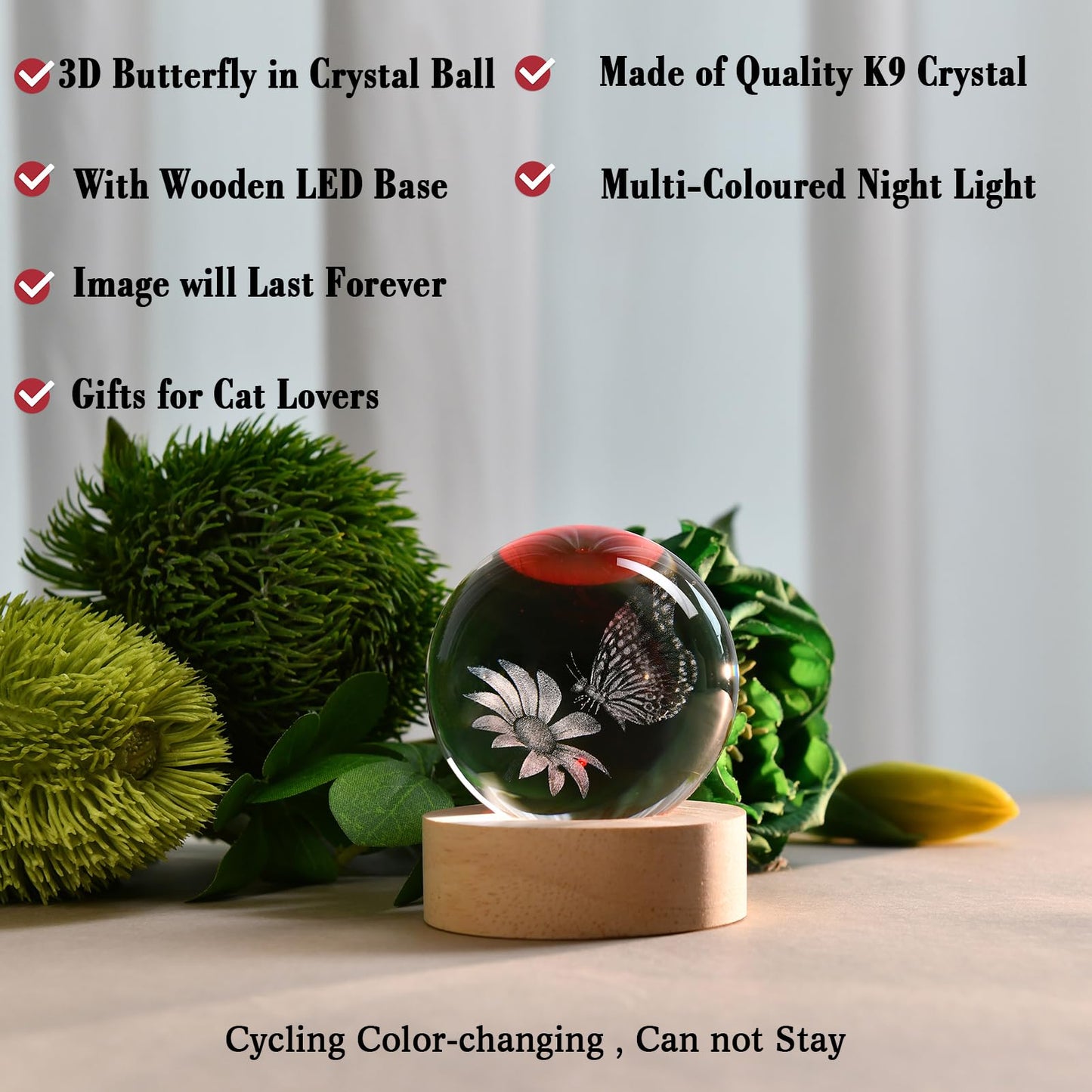 IFOLAINA Butterfly Crystal Ball Gifts Ideas for Girlfriend Wife Mom Couple Her Bithday Mothers Day 3D Butterfly on Sunflower Night Light Decorative Globes Room Decor