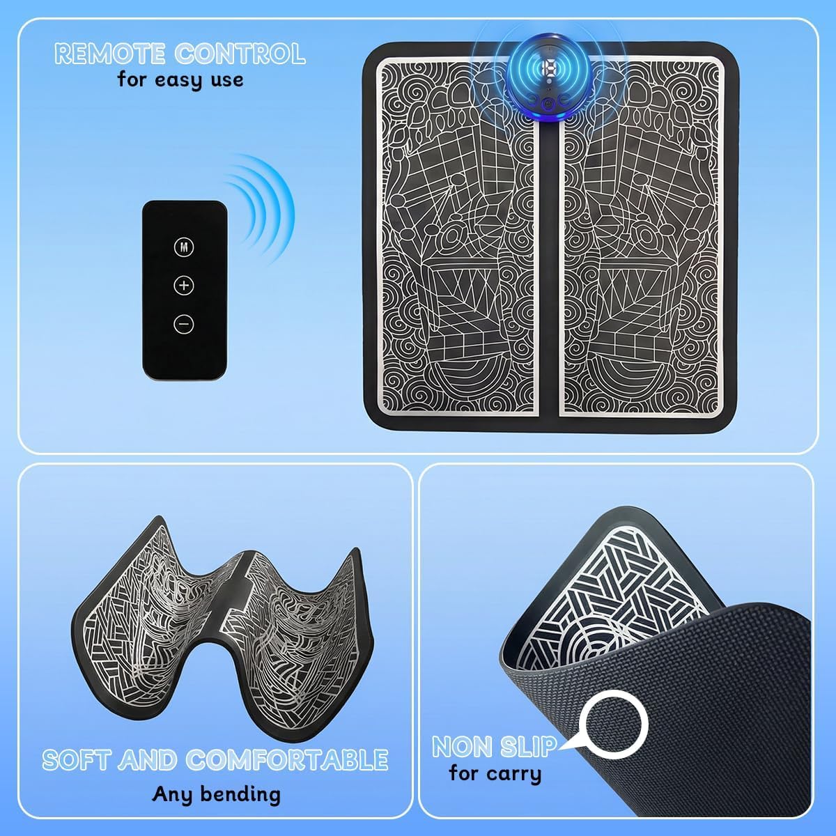 ZoRhael Foot Massager with Remote Control, Foot Stimulating Massage Mat Improves and Promotes Muscle Stimulator for Neuropathy & Recovery, 8 Modes 19 Levels, Foot Mat System for Pain Relief