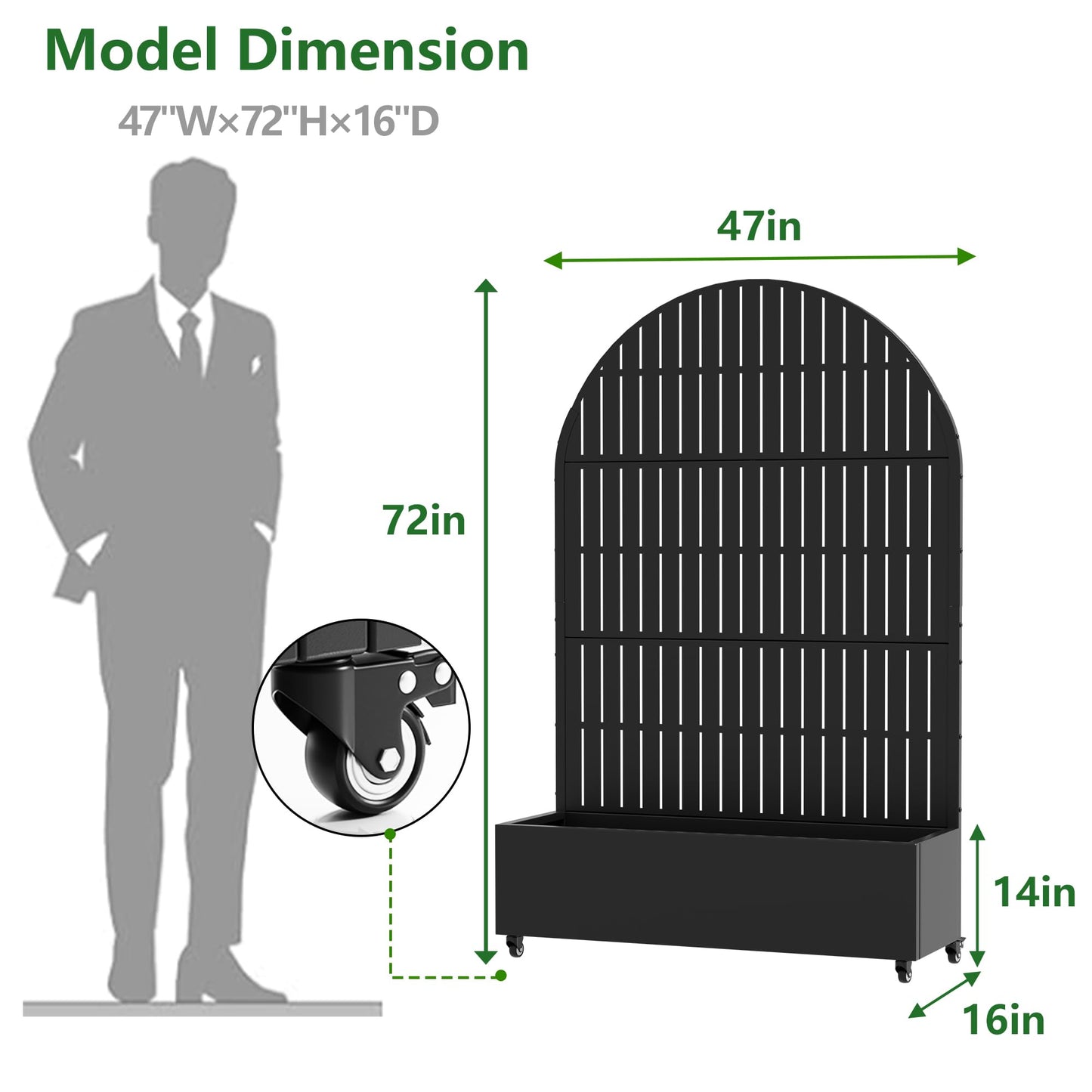 Casaphoria Raised Garden Bed Metal Planter Box with Trellis, 72"x47"x16" for Outdoor Climbing Plants, Flowers Vegetables and Vines Privacy Screen with Wheels and Drainage Holes(Black Vertical)