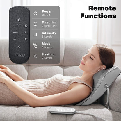 Boriwat Back Massager with Heat, 3D Kneading Massage Pillow for Back, Neck, Shoulder, Leg Pain Relief Deep Tissue, Gifts for Women Men Mom Dad