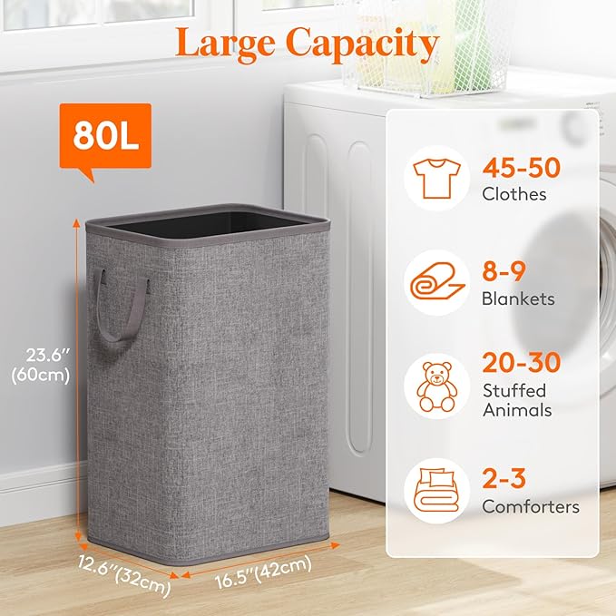 Lifewit 80L Large Tall Laundry Hamper, Collapsible Laundry Basket