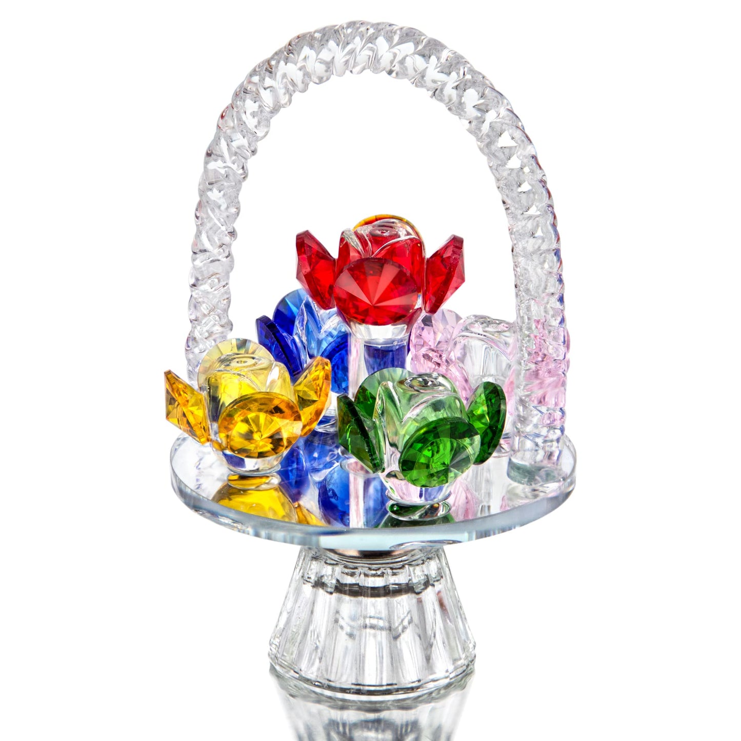 H&D HYALINE & DORA Colorful Crystal Flower Basket Figurine Ornament, Glass Flower with Rotating Base for Home Dress Table Centerpiece Christmas Lady Gift